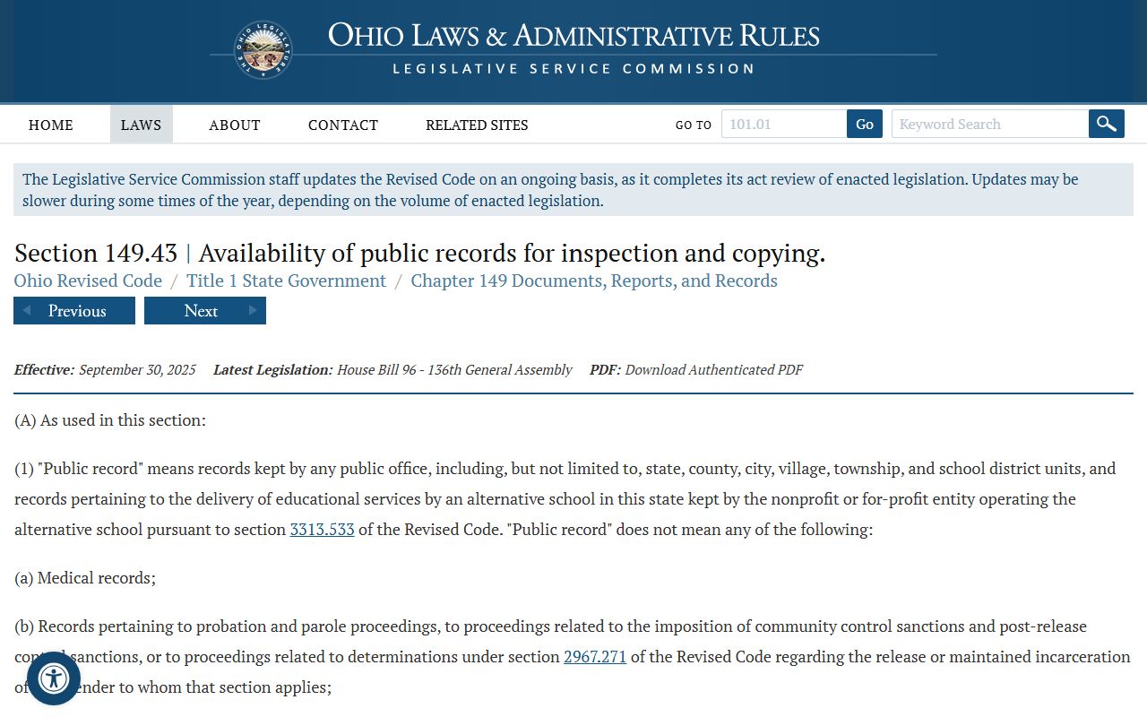 Ohio residents directory public records law