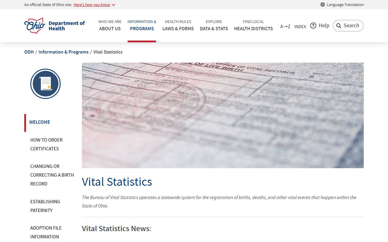Ohio residents directory vital statistics